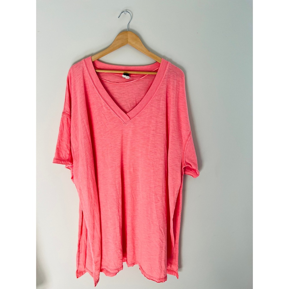 We The Free Free People Womens Coral Pink Oversized V-Neck Tunic Tee S OB611710